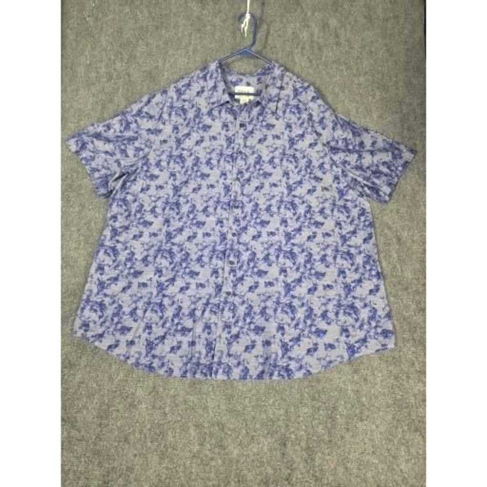 True Nation‎ Mens 3XL Blue Abstract Marble Print Short Sleeve Button Down Shirt